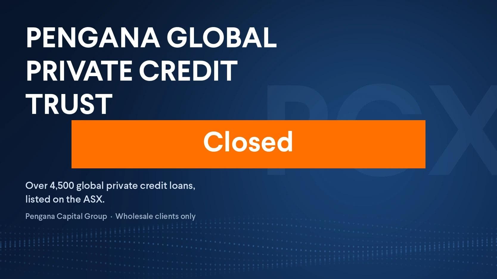 Pengana Global Private Credit Trust (ASX: PCX) – A$33.5 million Placement at A$1.97